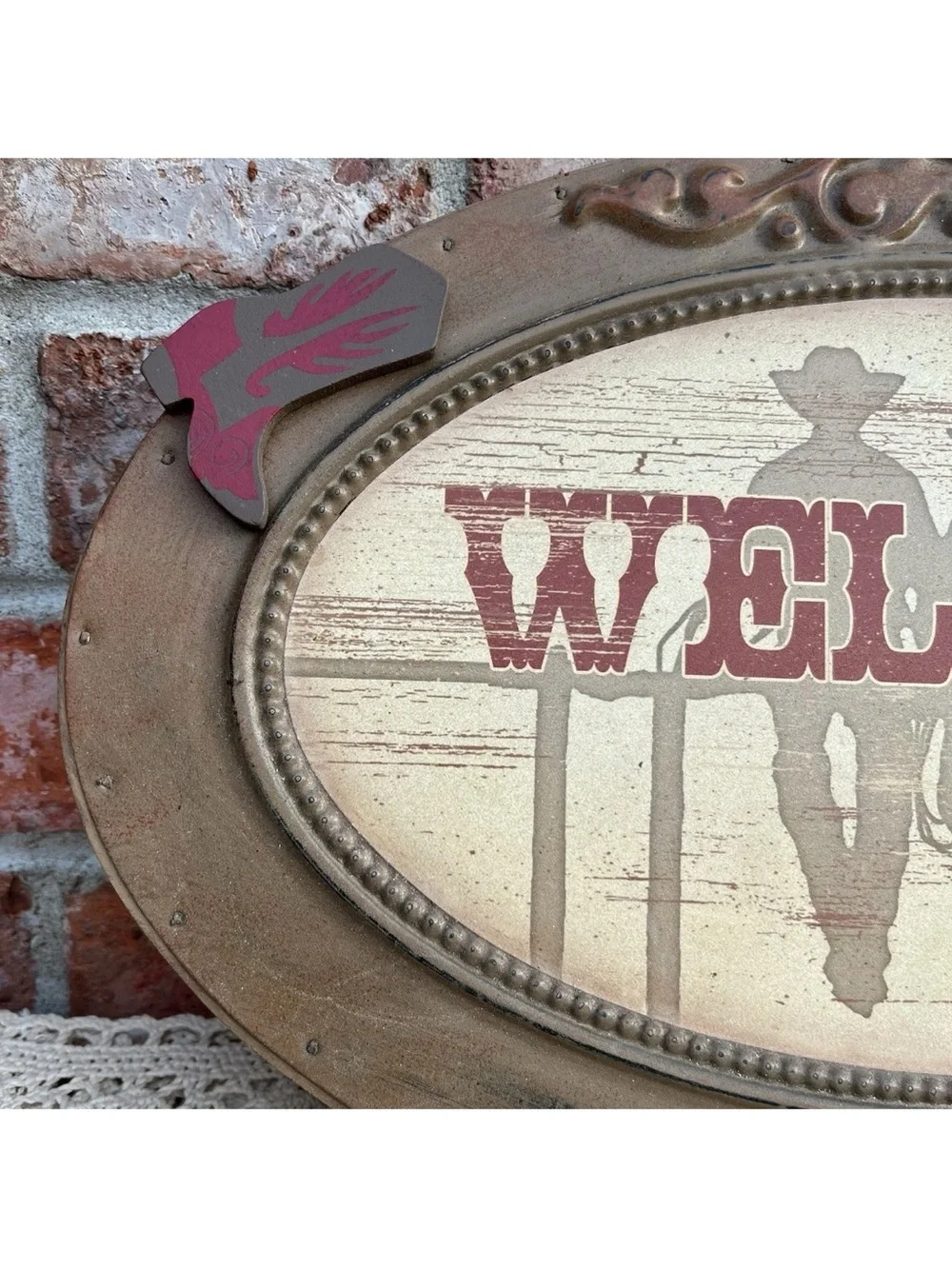 Horse Welcome Sign Home Decor Brown Cast Iron Horseshoe Rustic Rusty Ranch Art